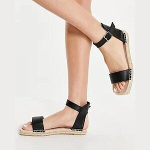 London Rebel Women's Square Toe  Espadrille Two Part Sandal - UK4